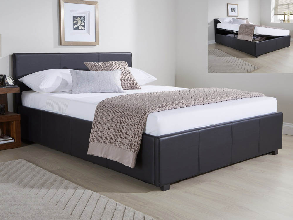 GFW GFW Ecuador 5ft King Size Black Upholstered Faux Leather Side Lift Ottoman Bed Frame