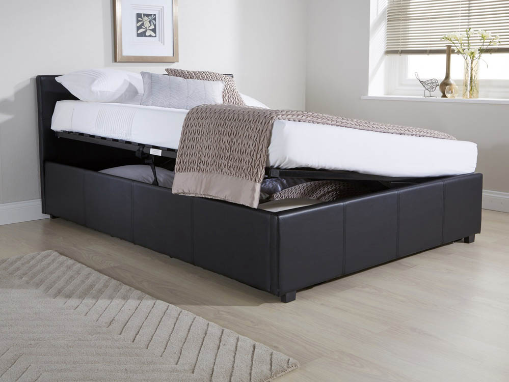 GFW GFW Ecuador 5ft King Size Black Upholstered Faux Leather Side Lift Ottoman Bed Frame