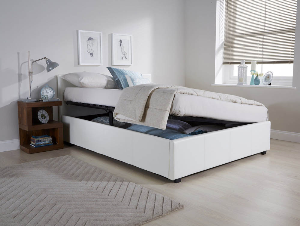 GFW GFW Ecuador 5ft King Size White Upholstered Faux Leather Side Lift Ottoman Bed Frame