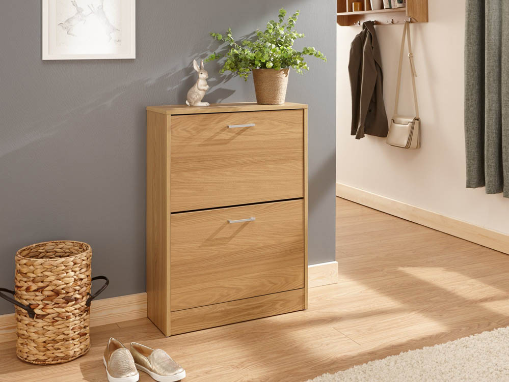 GFW GFW Stirling Oak 2 Tier Shoe Cabinet (Flat Packed)