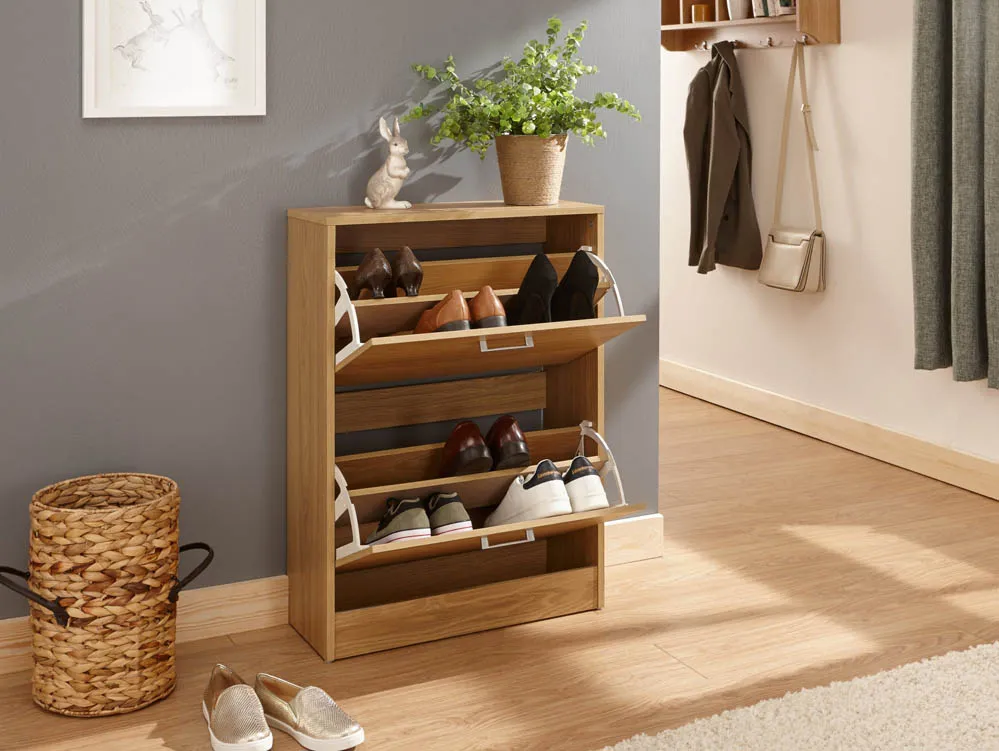 Mobel Extra Large Wooden Shoe Storage Cabinet In Oak | Elegant Furniture UK