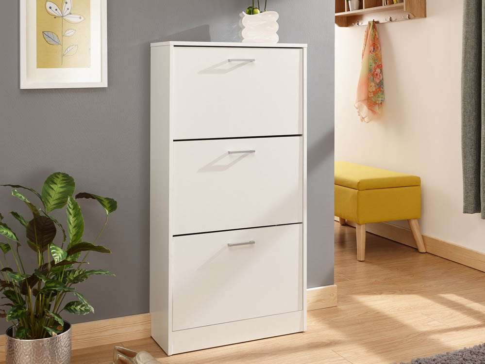 GFW GFW Stirling White 3 Tier Shoe Cabinet (Flat Packed)