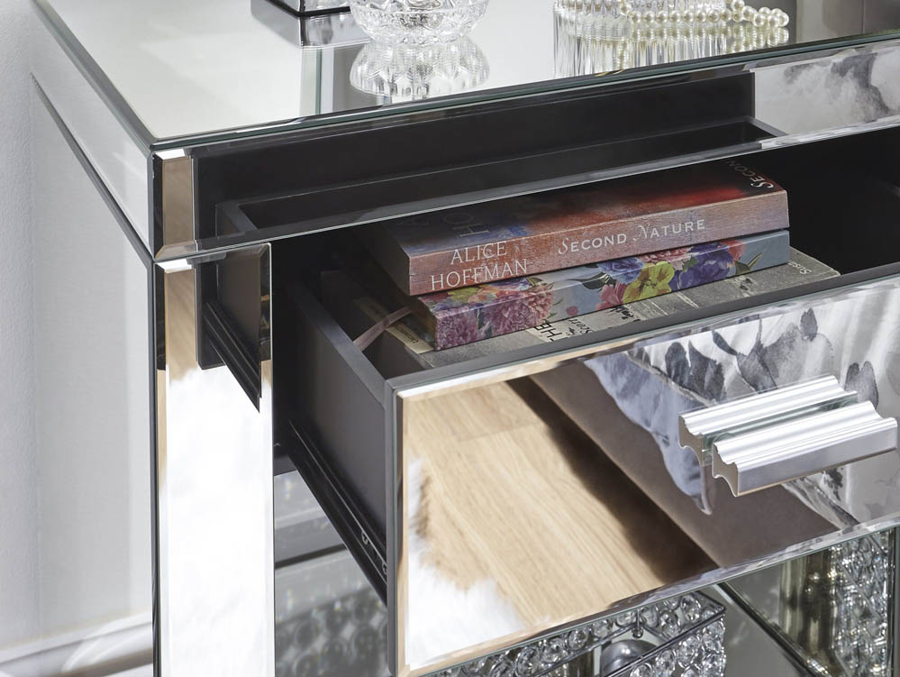 GFW GFW Venetian Clear Glass 1 Drawer Mirrored Bedside Cabinet (Assembled)