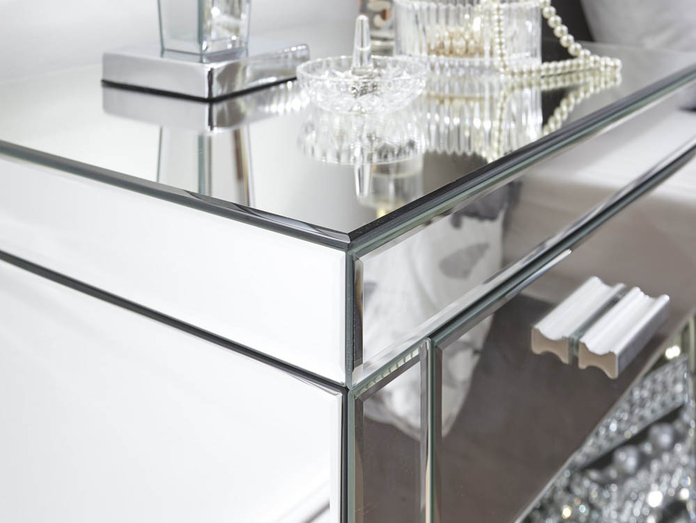 GFW GFW Venetian Clear Glass 1 Drawer Mirrored Bedside Cabinet (Assembled)