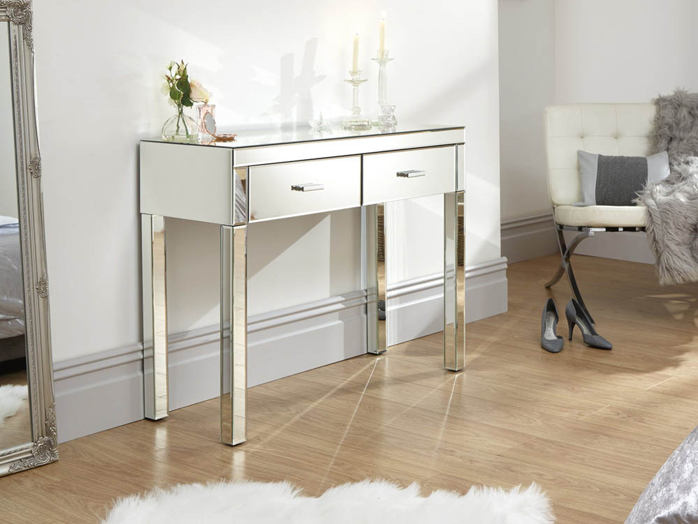 GFW GFW Venetian Clear Glass 2 Drawer Mirrored Dressing Table (Assembled)