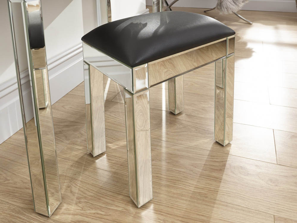 GFW GFW Venetian Clear Glass Mirrored Dressing Table Stool (Assembled)