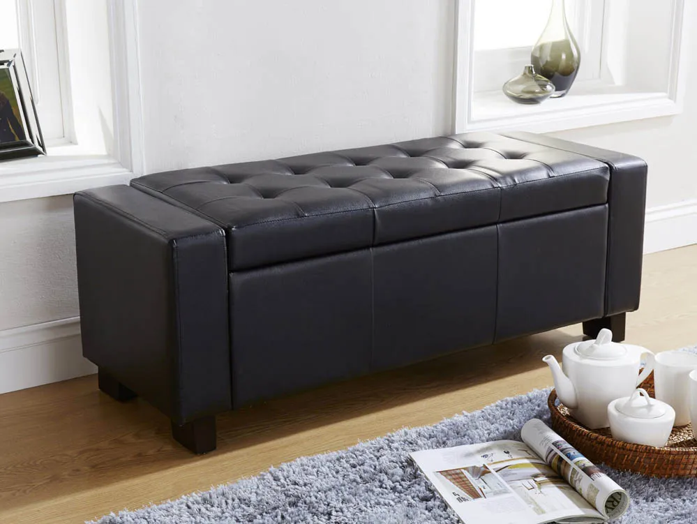 GFW GFW Verona Black Faux Leather Ottoman Storage Bench