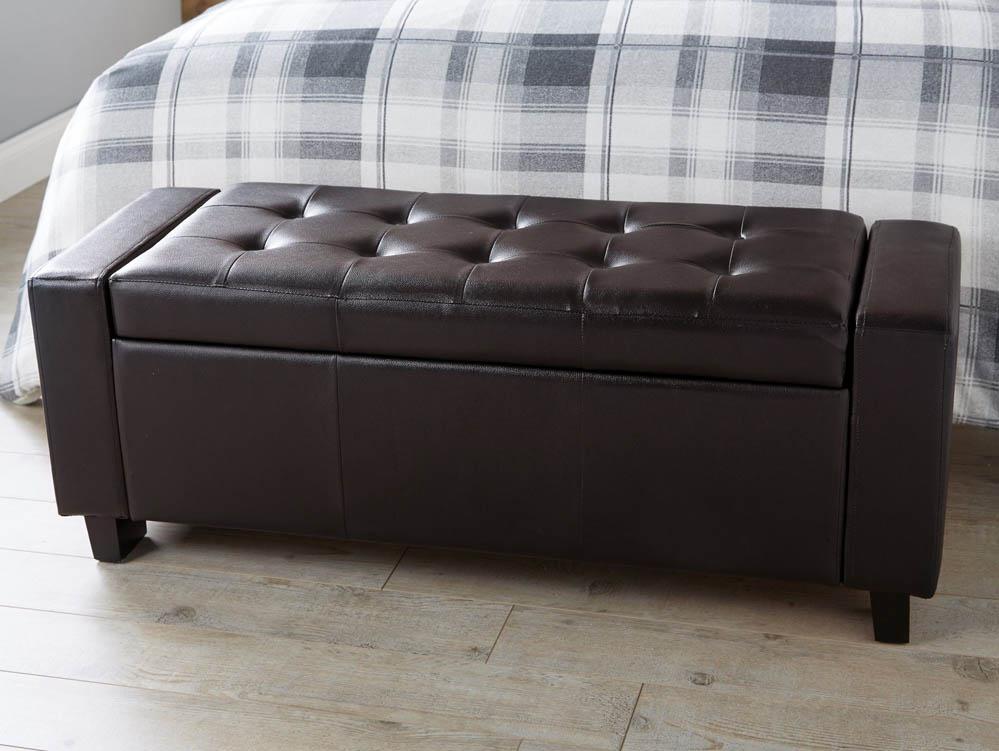 Gfw Verona Brown Upholstered Faux, Grey Leather Storage Bench
