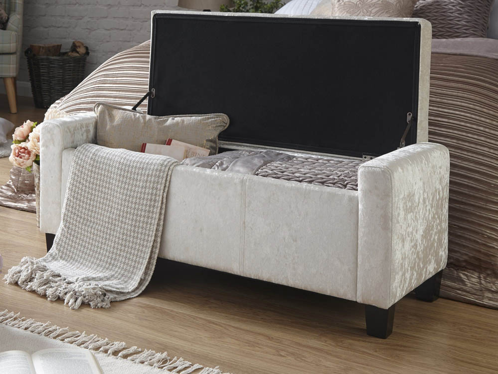 GFW GFW Verona Oyster Crushed Velvet Upholstered Fabric Storage Bench (Flat Packed)