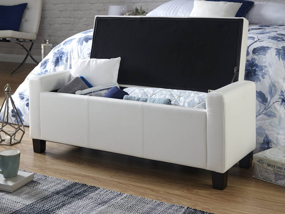 GFW GFW Verona White Upholstered Faux Leather Storage Bench (Flat Packed)
