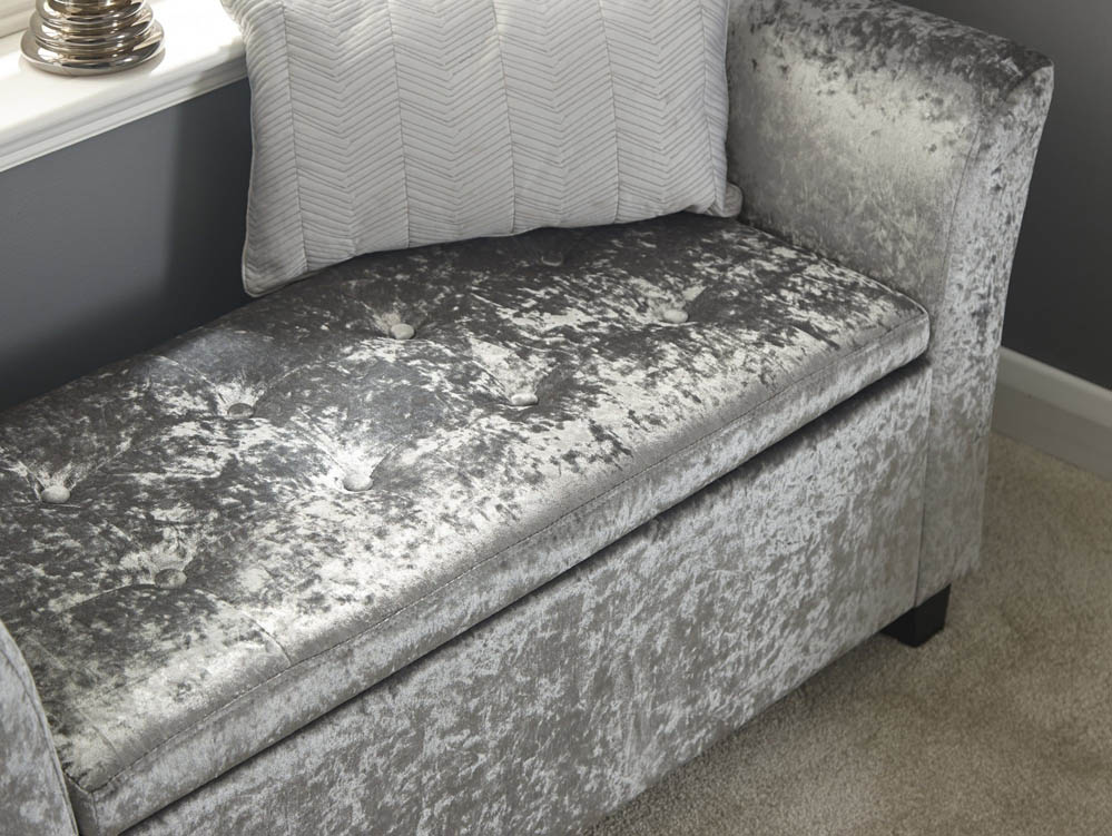 GFW GFW Verona Grey Crushed Velvet Upholstered Fabric Window Seat (Flat Packed)