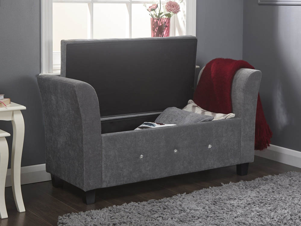 GFW GFW Verona Grey Chenille and Diamante Upholstered Fabric Window Seat (Flat Packed)