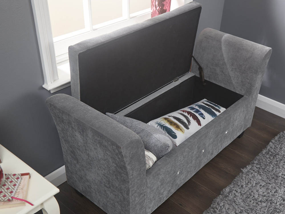 GFW GFW Verona Grey Chenille and Diamante Upholstered Fabric Window Seat (Flat Packed)