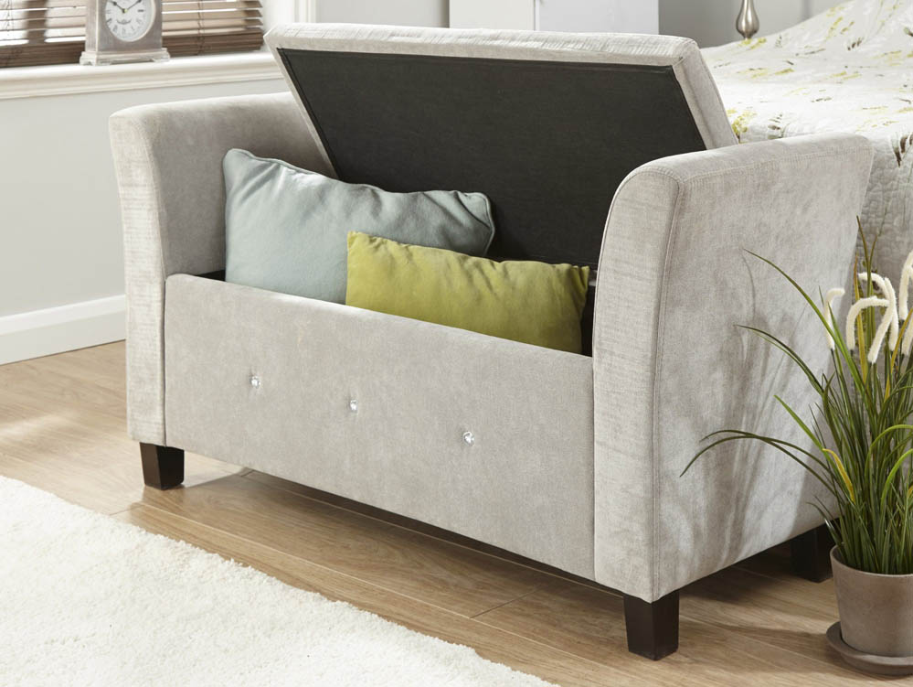 GFW GFW Verona Silver Chenille and Diamante Upholstered Fabric Window Seat (Flat Packed)