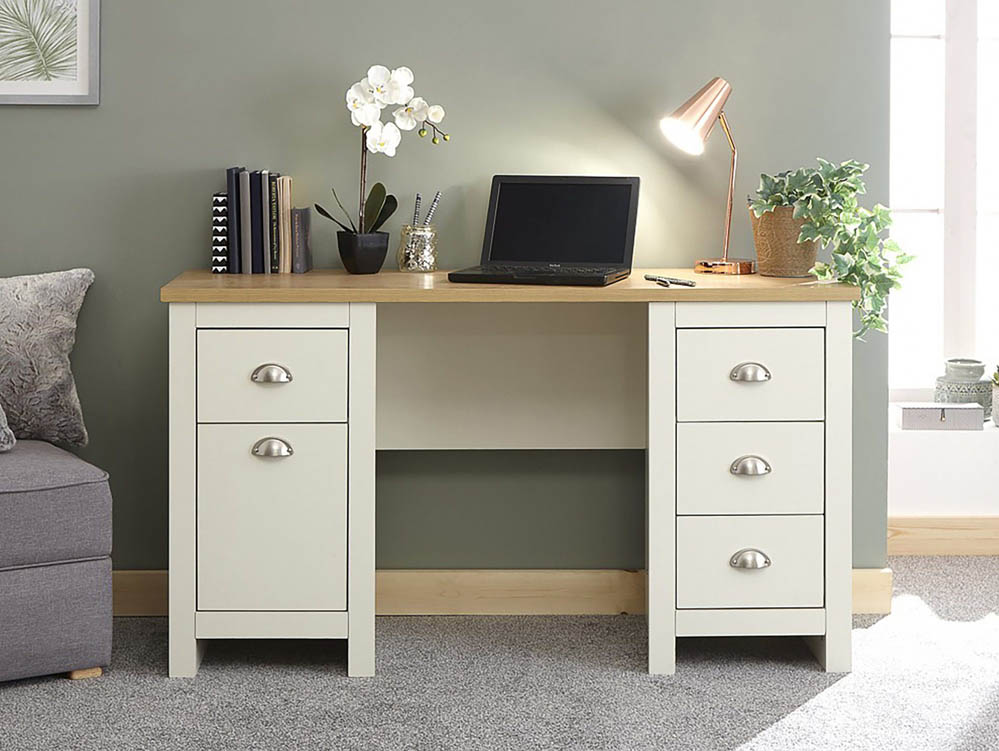 GFW GFW Lancaster Cream and Oak 1 Door 4 Drawer Study Desk (Flat Packed)