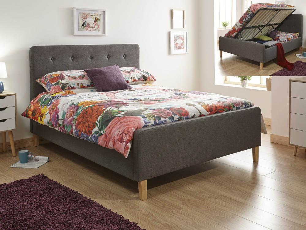 GFW GFW Ashbourne 5ft King Size Dark Grey Upholstered Fabric Ottoman Bed Frame