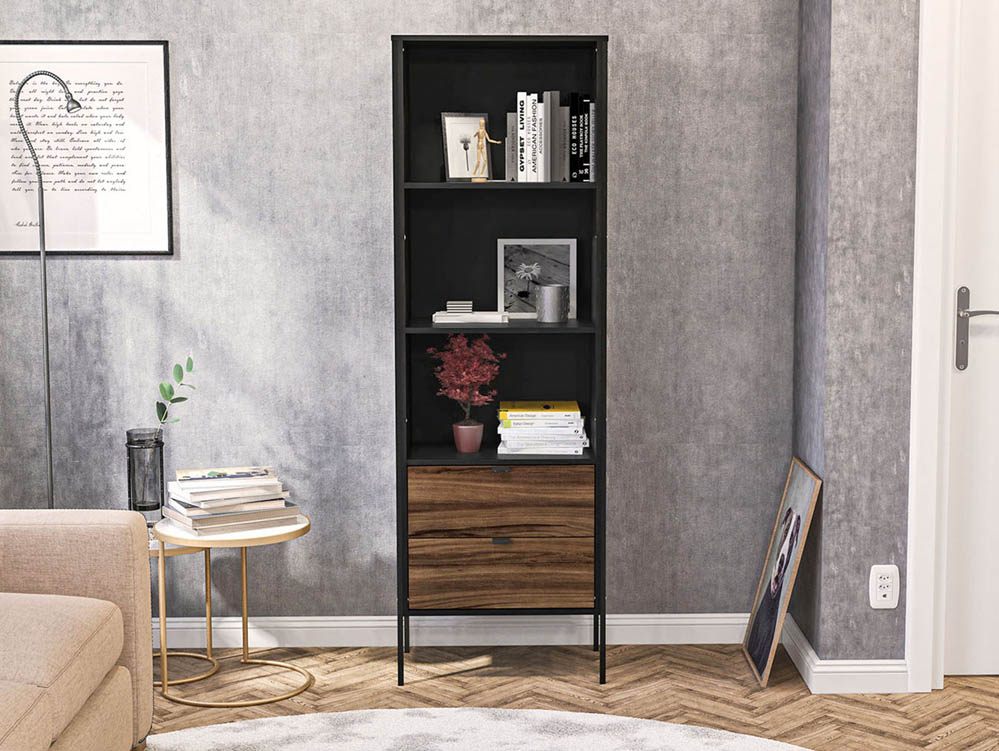 Birlea Birlea Opus Walnut and Black 2 Drawer Bookcase (Flat Packed)