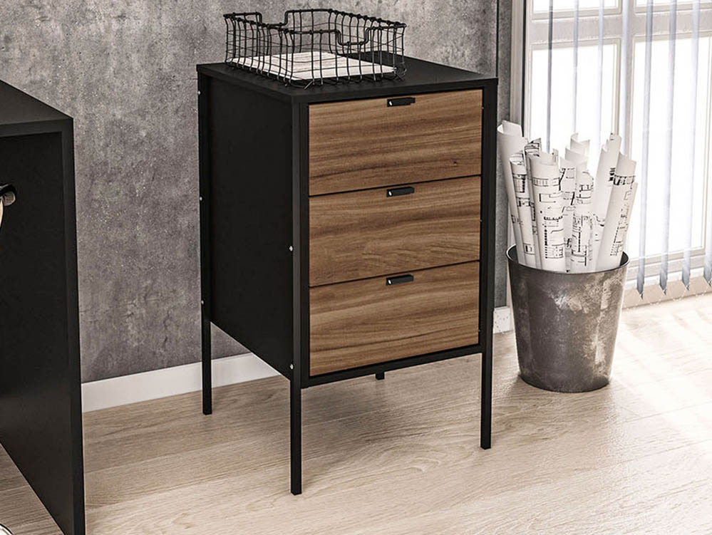 Birlea Birlea Opus Walnut and Black 3 Drawer Storage Unit (Flat Packed)