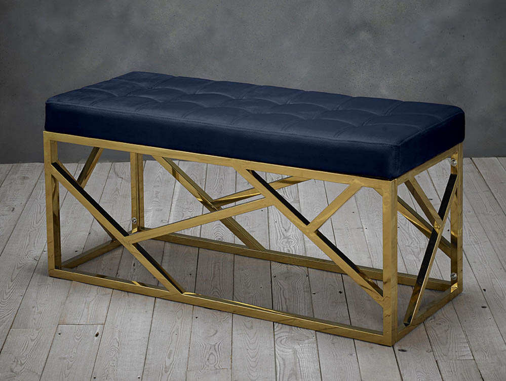 LPD LPD Renata Royal Blue Fabric and Gold Painted Bench