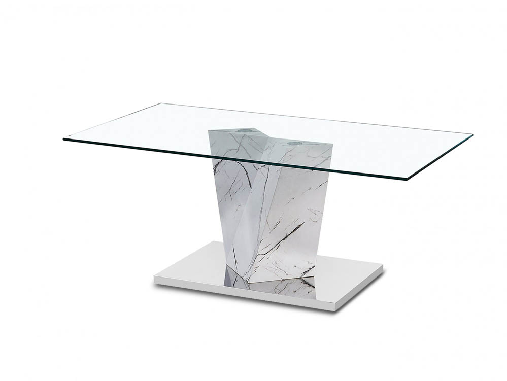 LPD LPD Alpha Glass and White Marble Effect Coffee Table (Flat Packed)