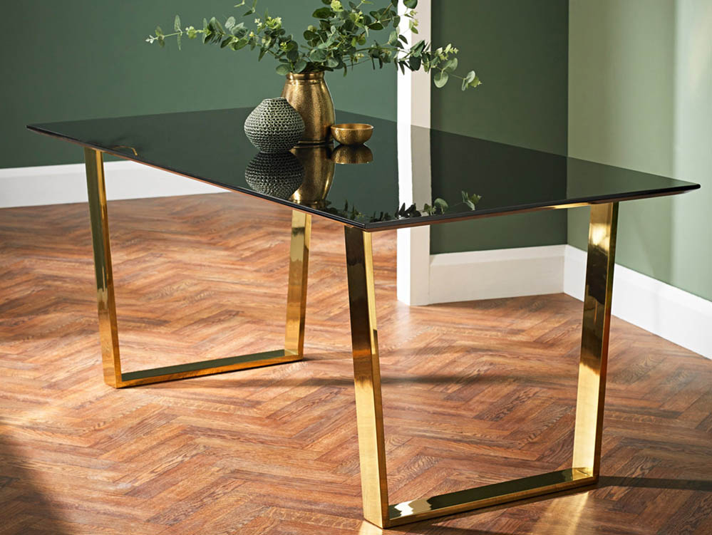 LPD LPD Antibes 180cm Black and Gold Dining Table (Flat Packed)