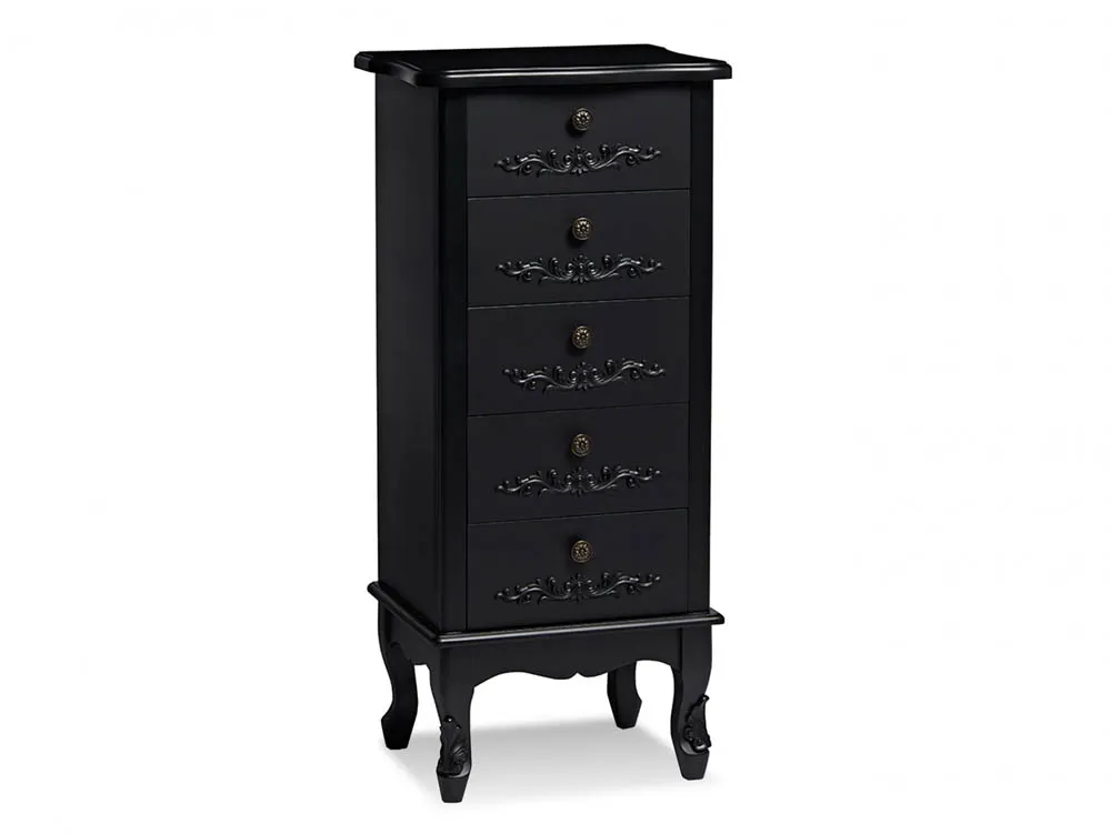 LPD LPD Antoinette Black 5 Drawer Tall Narrow Chest of Drawers (Assembled)