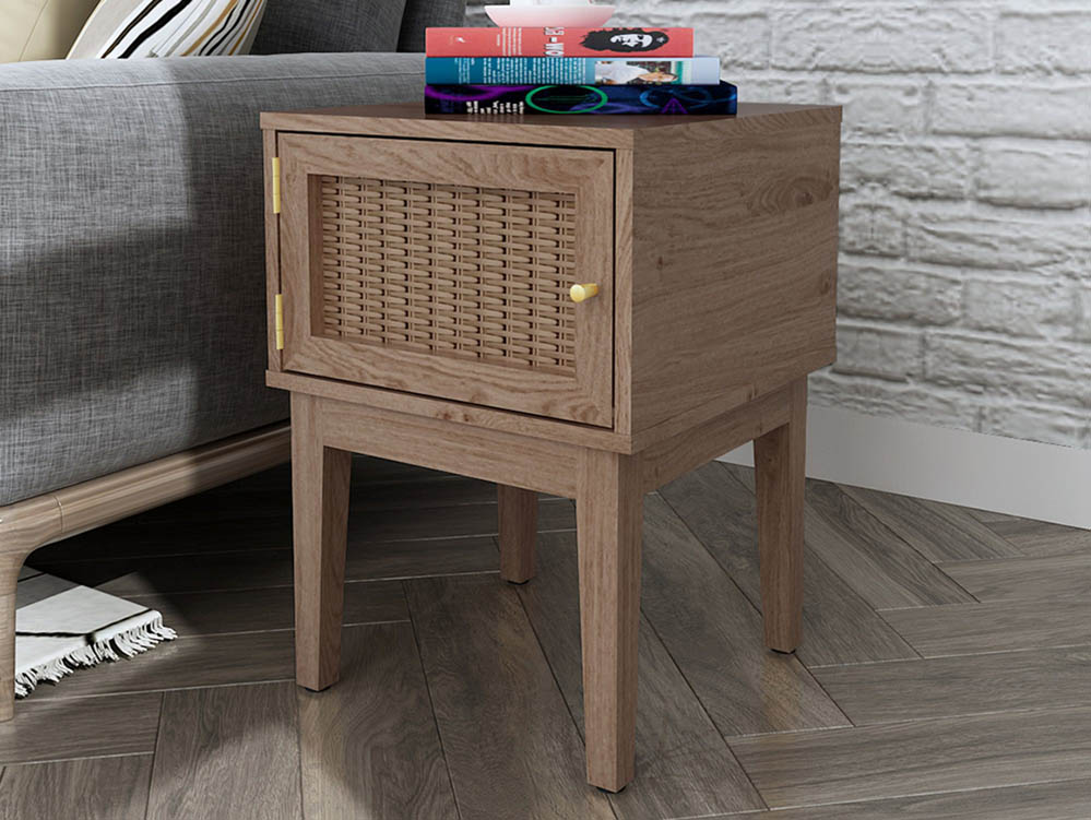 LPD LPD Bordeaux Rattan and Oak 1 Door Lamp Table (Flat Packed)