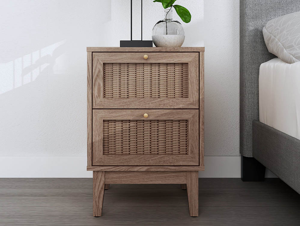 LPD LPD Bordeaux Rattan and Oak 2 Drawer Bedside Cabinet (Flat Packed)