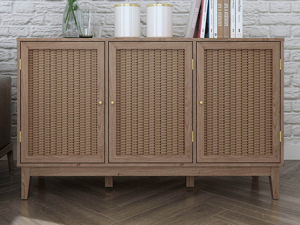 LPD LPD Bordeaux Rattan and Oak 3 Door Large Sideboard (Flat Packed)