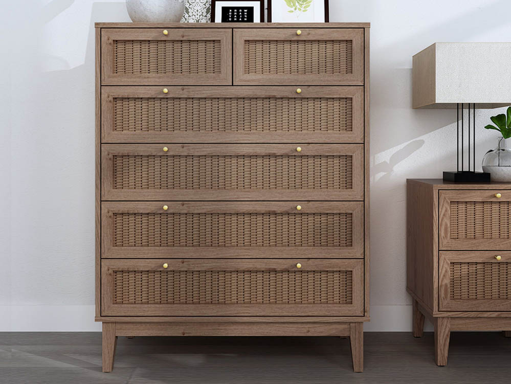 LPD LPD Bordeaux Rattan and Oak 4+2 Drawer Chest of Drawers (Flat Packed)