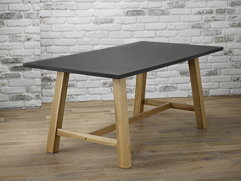 LPD LPD Brooklyn 180cm Black Concrete Effect and Oak Dining Table (Flat Packed)