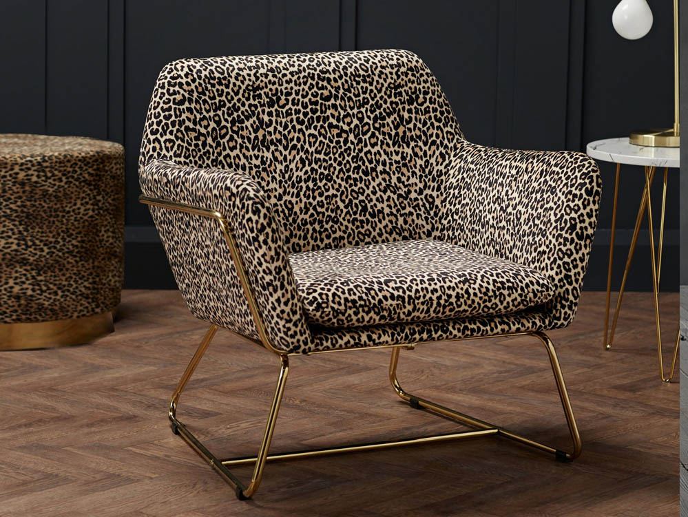 LPD LPD Charles Leopard Print Velvet Upholstered Fabric Armchair