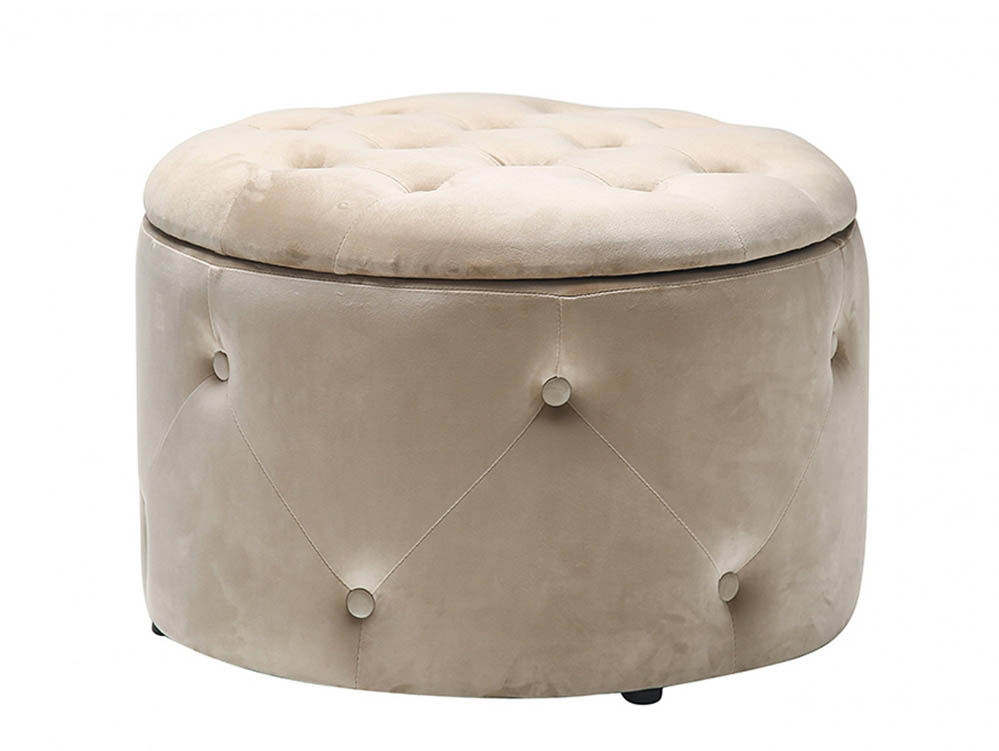 LPD LPD Cleo Beige Upholstered Fabric Ottoman Storage Pouffe