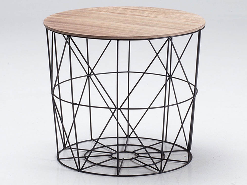 LPD LPD Cosmo Black and Oak Cage Storage Lamp Table
