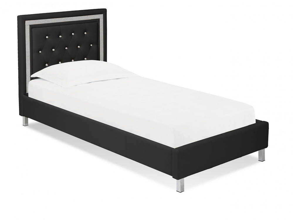 LPD LPD Crystalle 3ft Single Black Upholstered Faux Leather Bed Frame