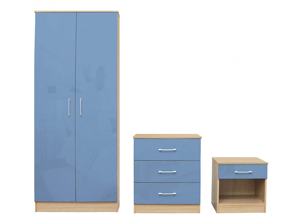 LPD LPD Dakota Blue and Oak 3 Piece Bedroom Furniture Package (Flat Packed)