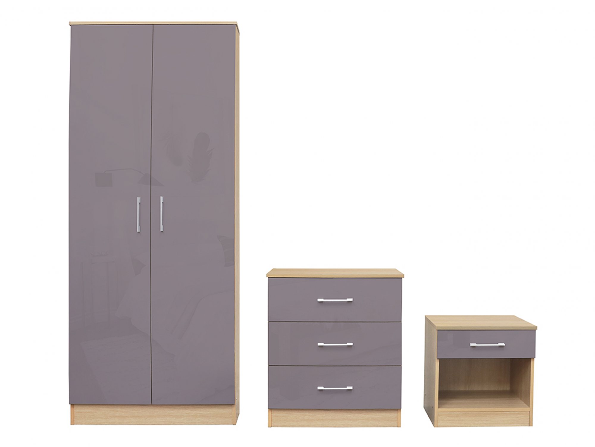 LPD LPD Dakota Grey and Oak 3 Piece Bedroom Furniture Package (Flat Packed)