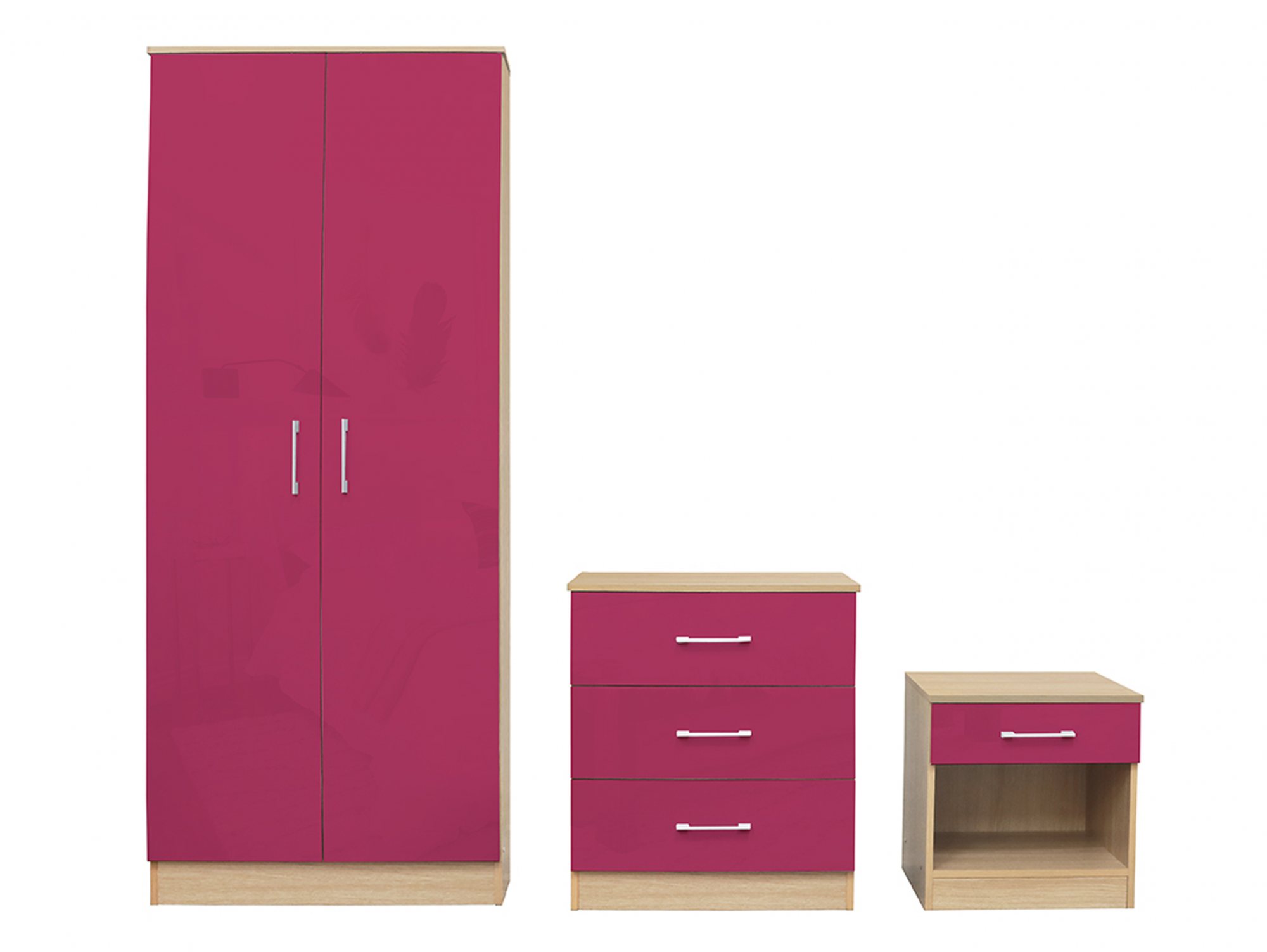 LPD LPD Dakota Pink and Oak 3 Piece Bedroom Furniture Package (Flat Packed)