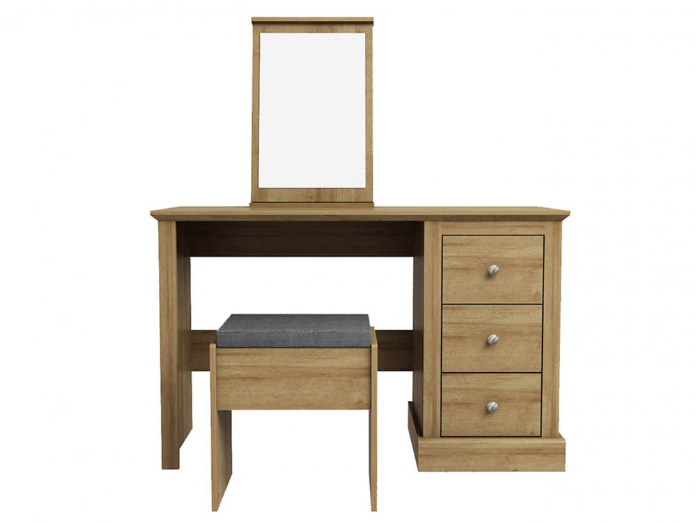 LPD LPD Devon Oak 3 Drawer Pedestal Dressing Table and Stool (Flat Packed)