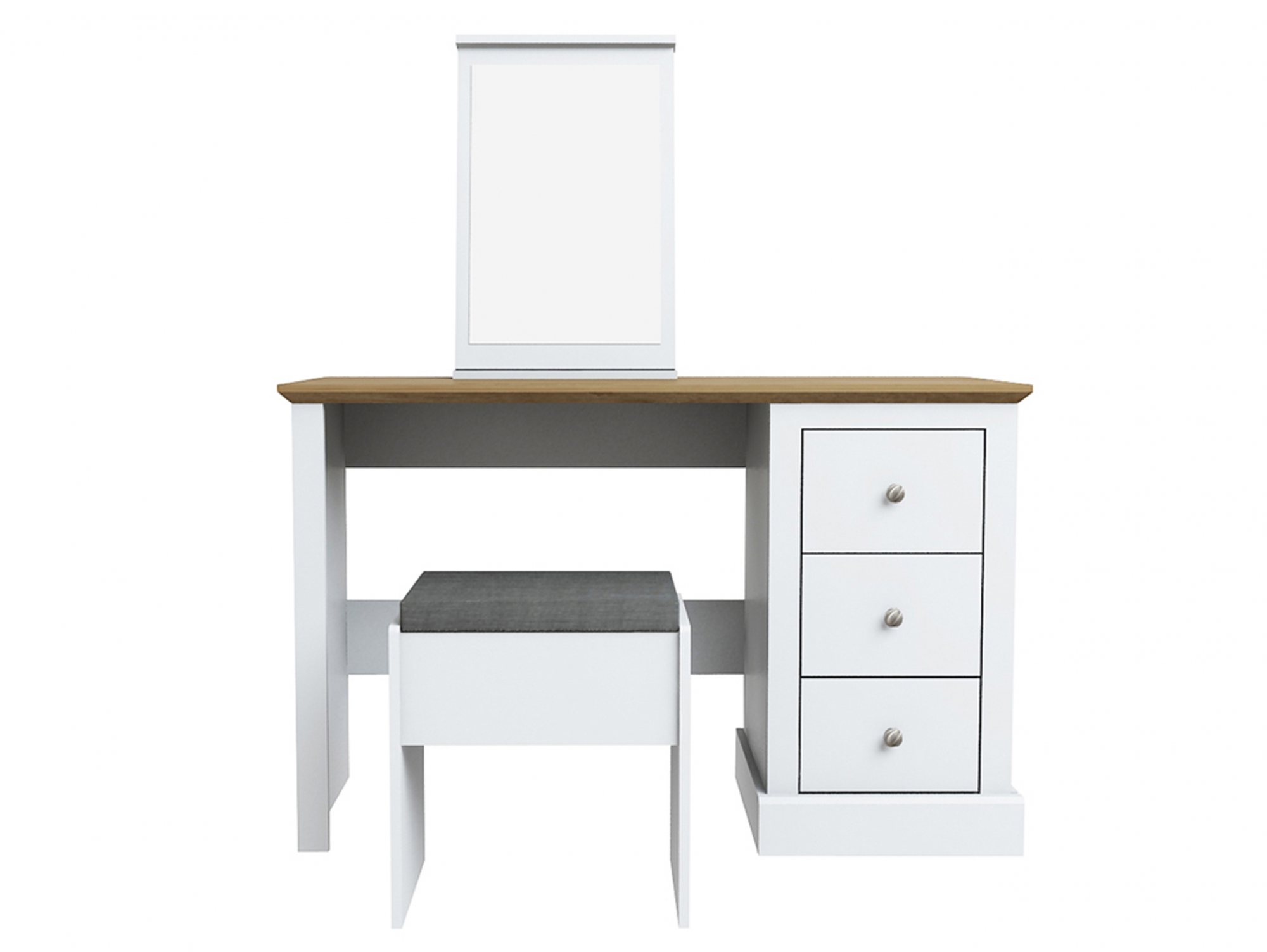 LPD LPD Devon White and Oak 3 Drawer Pedestal Dressing Table and Stool (Flat Packed)