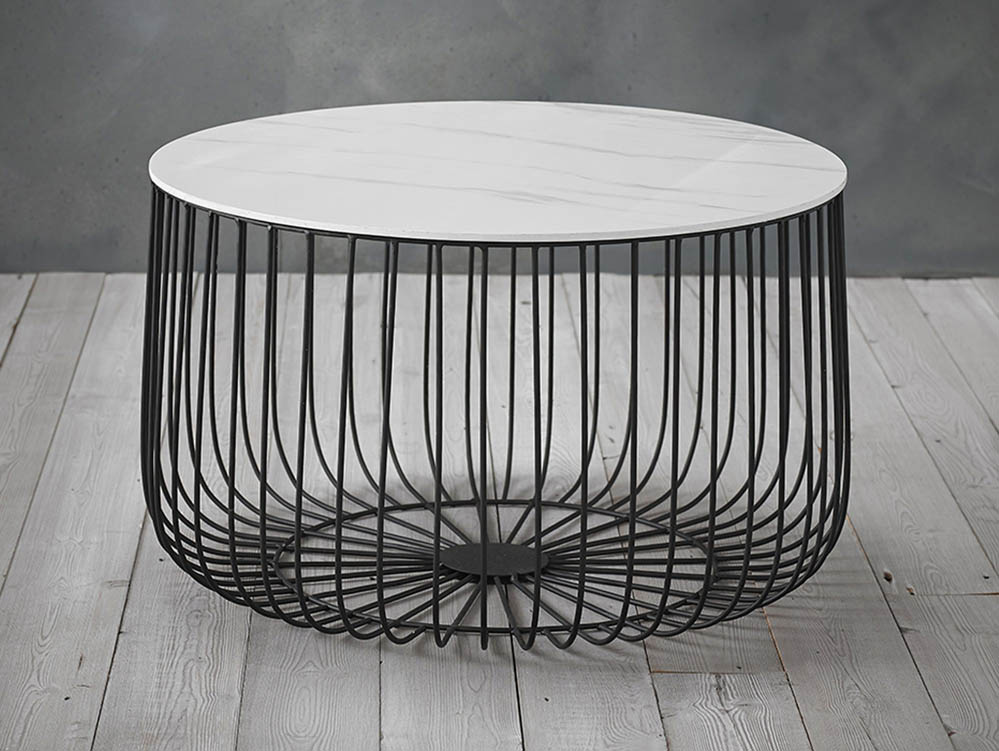 LPD LPD Enzo Marble Effect and Black Cage Storage Coffee Table