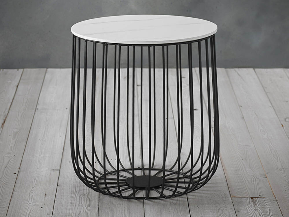 LPD LPD Enzo Marble Effect and Black Cage Storage Lamp Table
