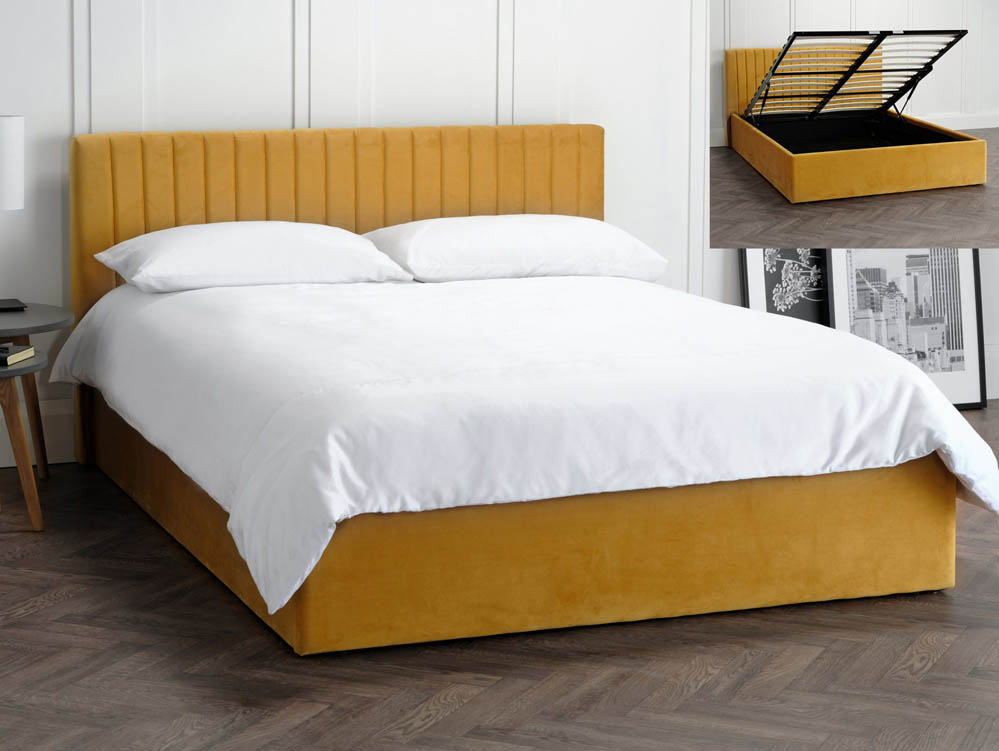 LPD LPD Berlin 4ft Small Double Mustard Velvet Upholstered Fabric Ottoman Bed Frame