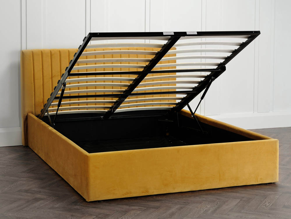 LPD LPD Berlin 5ft Kingsize Mustard Velvet Upholstered Fabric Ottoman Bed Frame