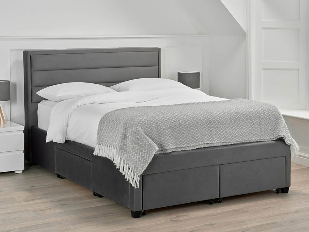 LPD LPD Greenwich 4ft6 Double Dark Grey Velvet Upholstered 4 Drawer Bed Frame