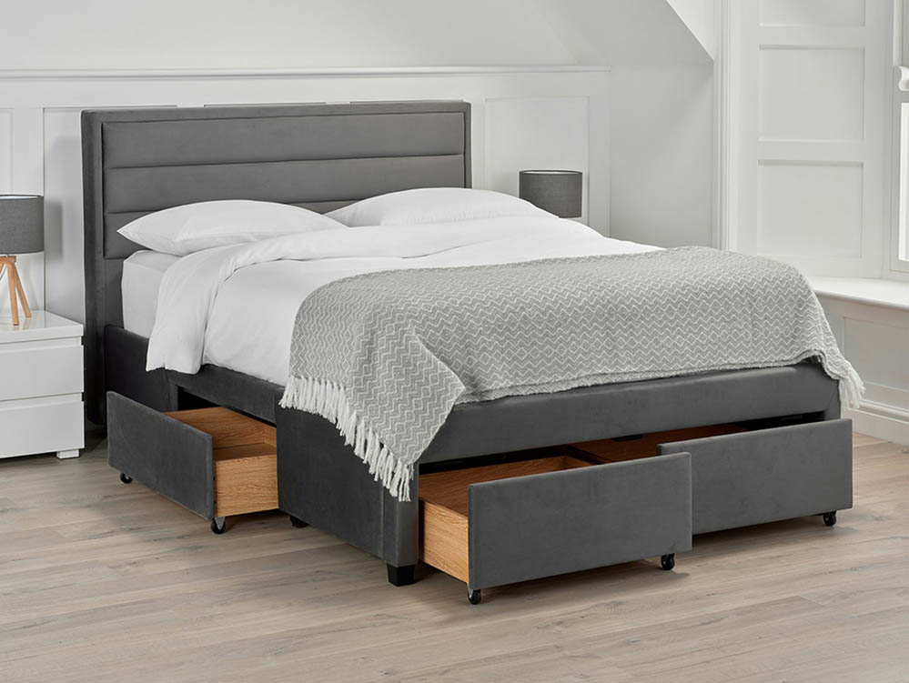 LPD LPD Greenwich 4ft6 Double Dark Grey Velvet Upholstered 4 Drawer Bed Frame