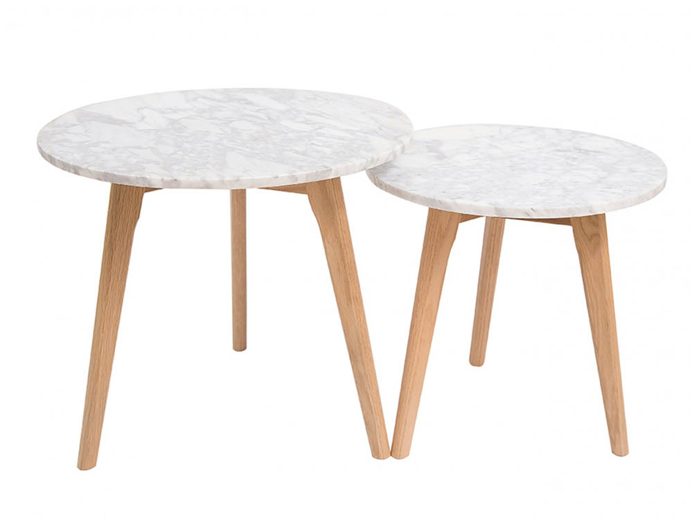 LPD LPD Harlow White Marble and Oak Round Nest Of Tables (Flat Packed)