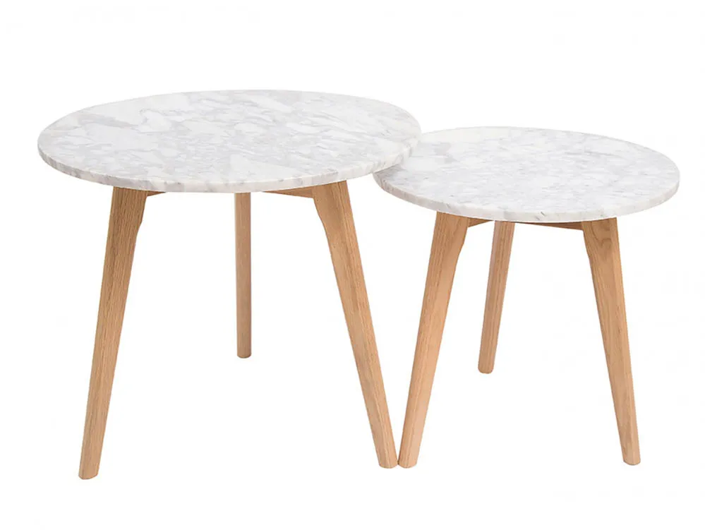 LPD LPD Harlow White Marble and Oak Round Nest Of Tables