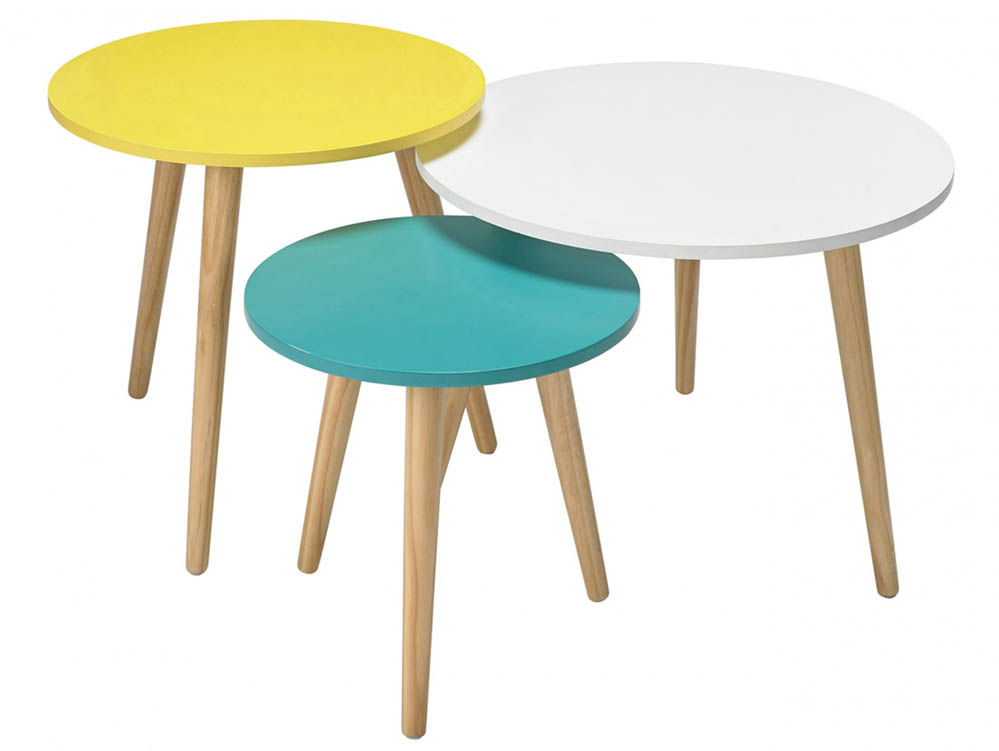 LPD LPD Hove Multi coloured Round Set of 3 Tables (Flat Packed)