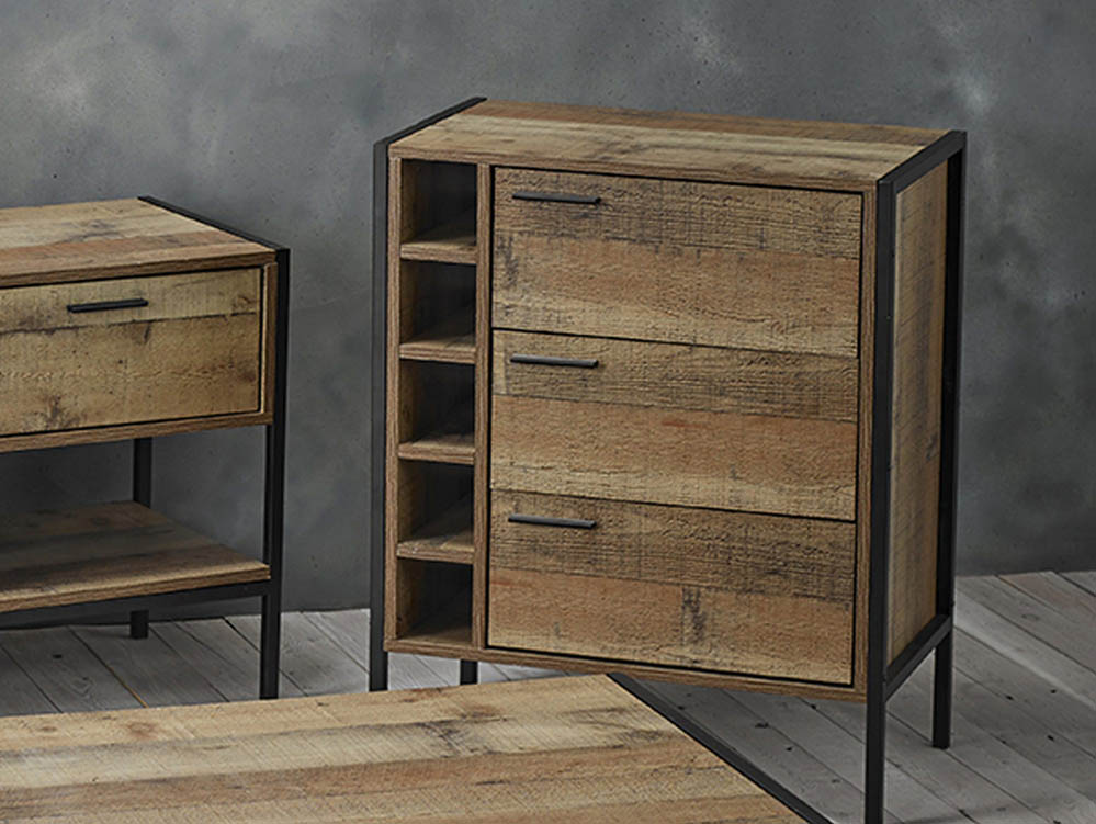 LPD LPD Hoxton Rustic 3 Drawer Wine Cabinet (Flat Packed)